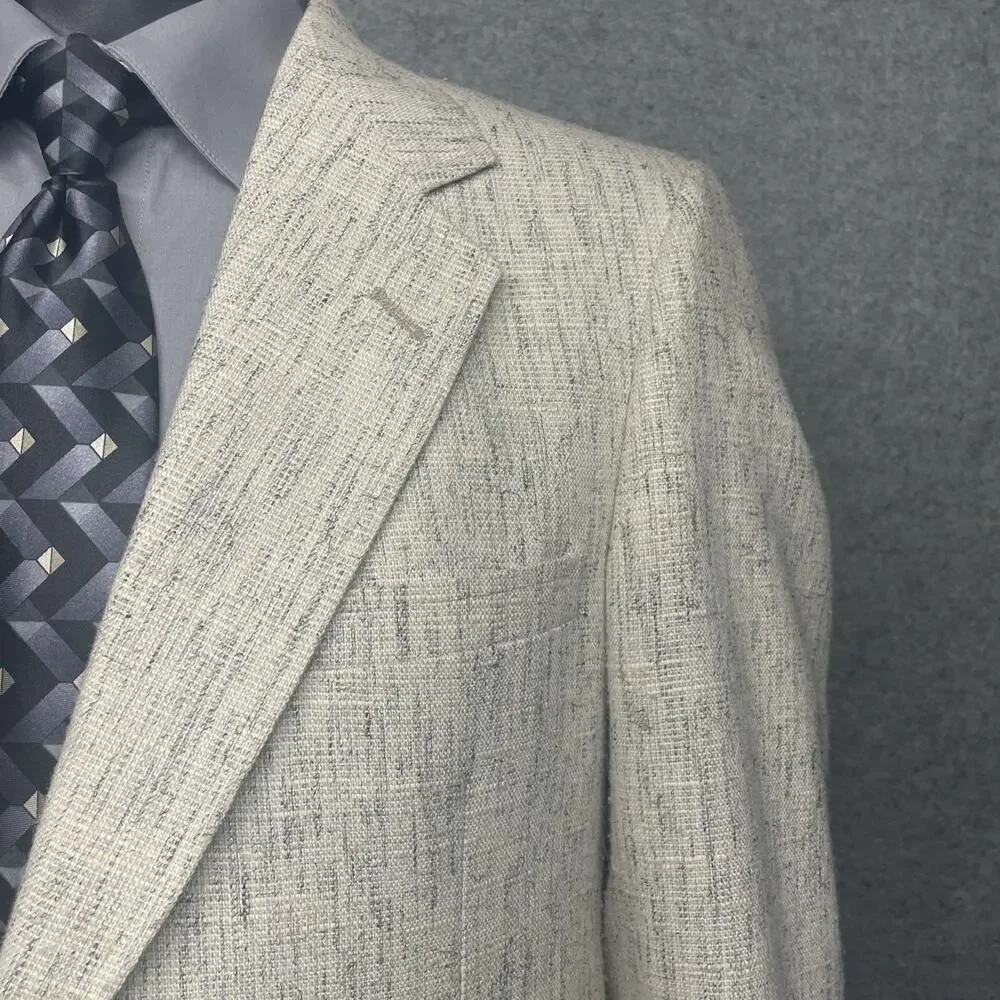Vintage Evan Picone Tweed Blazer Jacket Cream Grey Size 41R Classic Preppy